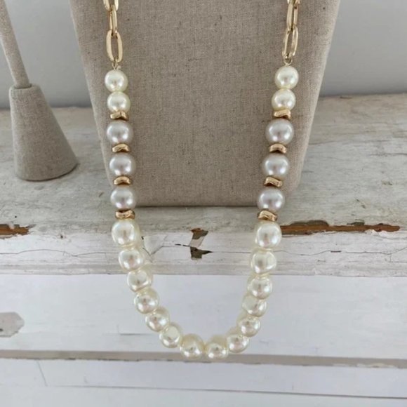 Paperclip Necklace Gold Tone Pearls Brand New AND Pearl Earrings Bundle Jewelry - Picture 11 of 13